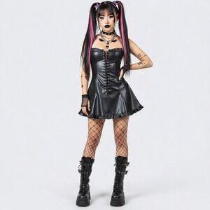 Finesse Womens Y2K Corset Lace Up Mini Dress Size S Black Gothic Clubwear Night